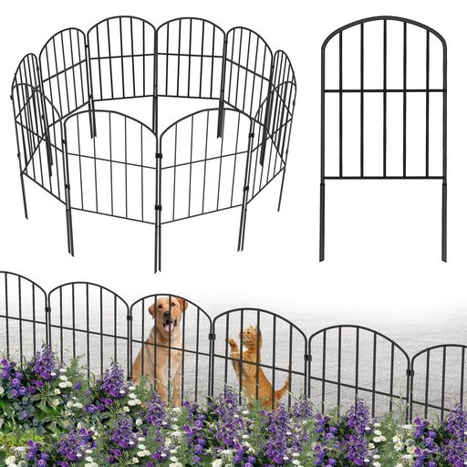 Rxakudedoガーデンフェンス10枚セットアイアンフェンスブラック防錆植物や花を保護動物による被害を隔..