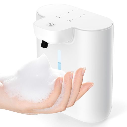 ソープディスペンサー自動泡吐出量4段階ハンドソープディスペンサーコンパクト壁掛け充電式オートディスペンサーキッチン洗面所などに適用500ml電量・残量見えノータッチ取扱説明書付…