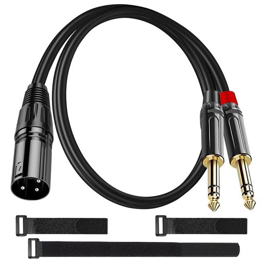 MKBKLLJYXLRオスからデュアル1/4インチ6.35mmTSモノYスプリッタアダプタマイクケーブル1/4インチプラグオーディオコネクタ金属シェル固..