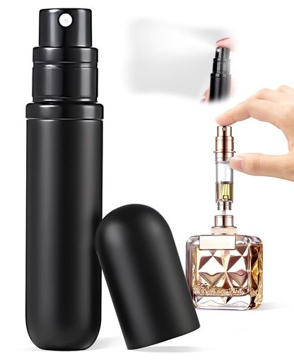 SINNMAO アトマイザー 香水【5ML・底部充填・携帯用】ワンタッチ補充 漏れない ミニ ポータブル コンパクトデザイン 小分けボトル 旅行 デート 仕事 男女兼用 (ブラック-Y5)