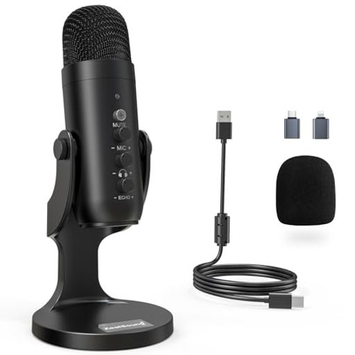 ZealSound USB マイク コンデンサー マイク PC マイク 卓上マイク 単一指向性 エコー機能付き 会議用 ゲーム 実況 マイク タブレット PC用録音マイク/YouTube用/生通信・ゲーム実況用/Skype/LINE 生…