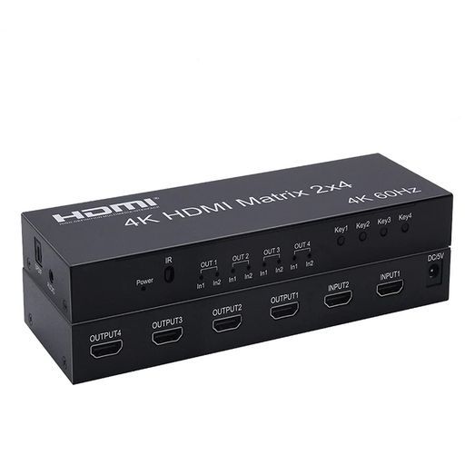 1.この2X4HDMIスイッチングスプリッターは、2つの入力ソースデバイスを切り替えて、信号を4つのディスプレイに同時に分配できます(4つのディスプレイが同時に同じ画像を表示します)。OpticalSPDIFと3.5mmでサポートされています。オーディオジャックは追加のオーディオを出力します。 2.製品はHDMI出力でHDMI信号を拡大して出力信号の送信距離を増やし、異なる解像度を選択し、より長い距離を送信し、1080Pは20mの送信距離に到達できます、4K @ 30HZ送信15m、4K @ 60HZ送信10メートル。 3. HDMI2.0aおよびHDCP2.2をサポートします。最大4K @ 60Hz(RGB / YUV 4:4:4)の解像度で、素晴らしい視覚的なごちそうを楽しむことができます。 4.解像度は自動的に変換されます。 4K信号は直接1080Pに変換でき、4Kと1080Pの解像度を同時に出力できます(注:4K信号は出力No.1インターフェースに接続されています)。 5.ダブルスイッチングモードでは、製品の「選択」ボタンで入力信号を切り替えるか、リモコンを使用して入力信号を切り替えることができます。