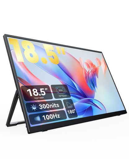 UWH モバイルモニター 18.5 インチ 100Hz FHD IPS 非光沢 自立型 180° 調整可能 U 型スタンド 薄型軽量持ち運び簡単