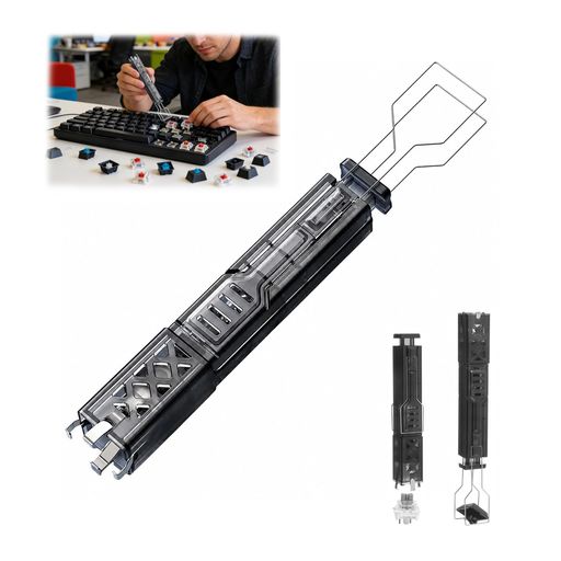 ⌨【2in1両用・キーキャップとスイッチ交換に対応】 キーキャッププラーとスイッチプラーが一体化した2in1キープラーです。パソコン用メカニカルキーボードのキーキャップ取り外しはもちろん、ホットスワップ対応キーボードのキースイッチ交換にも使えます。工具を持ち替える手間が少なく、キーキャップ交換、キーボード掃除、自作キーボードのカスタム、ゲーミングキーボードのメンテナンスを1本で行えます。 🔧【4爪設計・安定してつかみやすい】 4本の爪でキーキャップやキースイッチを均等につかみやすい設計です。引き抜く時のズレを抑え、キー表面やスイッチ周りへの負担を軽減します。細いピンセットタイプの工具に比べて力をかけやすく、初めてキーキャップリムーバーやキートップ外しを使う方にも扱いやすい仕様です。 🛠【304ステンレス鋼爪・繰り返し使いやすい】 爪部分には304ステンレス鋼を採用し、サビや変形に強く、繰り返し使いやすい構造です。グリップ部分にはABS素材を使用し、手に持ちやすく作業しやすい形状に仕上げています。