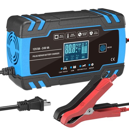AUTOWHD12Vと24V用鉛蓄バッテリー充電器全自動バッテリーチャージャー修復充電機パルス充電1.5A/4A/8A..