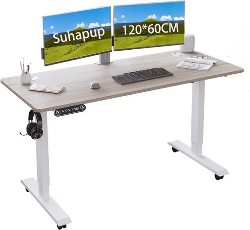 Suhapup昇降デスク電動式パソコンデスク120x60CM電動昇降式スタンディングデスクつくえpcデスク高さ調..