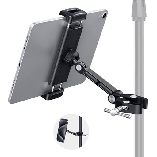 CreaDreamiPadスタンドマイクスタンドタブレットスタンドマイク携帯電話とiPadアルミ音楽スタンドスタンド調節可能タブレットスタンド、4.7~13インチタブレットとスマートフォンに対応