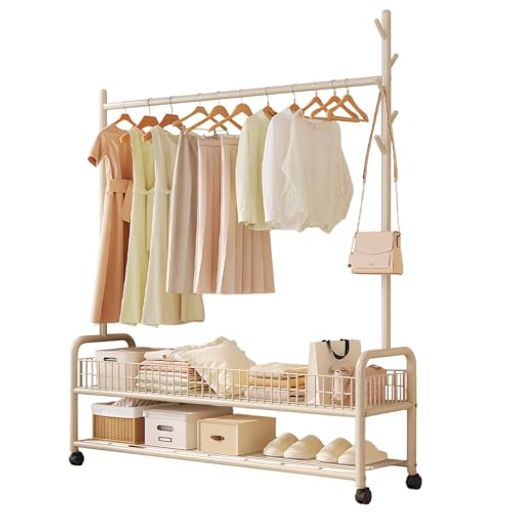 Vintekyハンガーラックおしゃれ衣類収納コートハンガー大容量収納ラックパイプハンガーラック洋服ラック洋服掛け組立簡単防サビ耐久頑丈物干しスタンド高耐荷重梅雨対策キャスター付…