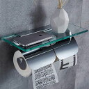 トイレットペーパーホルダー紙巻器2連、壁掛け式、ソリッドブラス+ガラス製、光沢のあるクロム仕上げ、シンプルスタイル、トイレットおしゃれインテリア