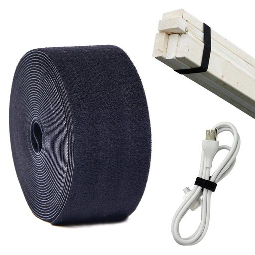 RunsDeep幅6CMx長5M超便利超強力面ファスナー結束テープ両面黒ケーブルまとめ配線、コード固定