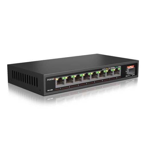 FOXNEO2.5GBPSスイッチングハブ9ポート(8X2.5GRJ45と1X10GSFP+)搭載、個人や家庭向けのスイッチングハブ静音ファンレス設計デスクトップや壁掛け設置可能金属筐体プラグアンドプレイアンマネー…