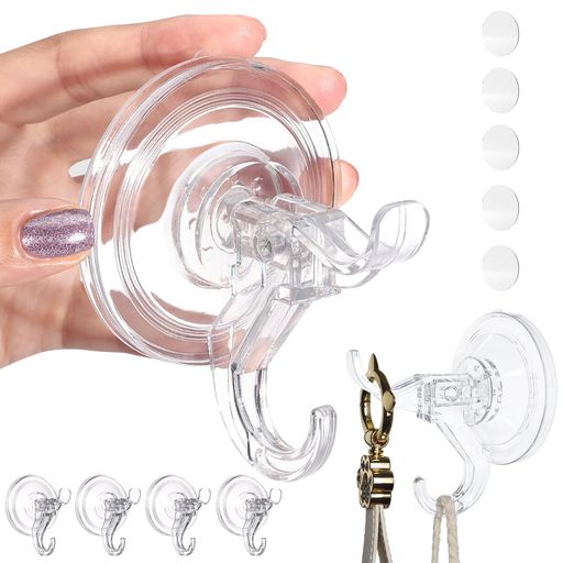 Aetubree吸盤フック強力5枚セット真空耐荷重5kg穴を開けない壁掛けフック繰り返し使用可能壁傷つけない浴室風呂キッチンオフィス玄関(透明)