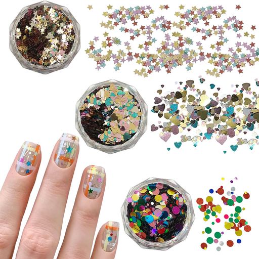 ✨【キラキラ輝くネイルアート】様々な色と形、そしてサイズがミックスされたグリッターがセットになっています。別々に購入する必要はありません。多彩なクリエイティブなニーズに応える、豊かで洗練されたネイルデザインを簡単に作成できます。 ✨【素材】高品質のグリッターを使用しており、滑らかで光沢のある表面と優れた発色が特徴です。耐久性があり、変形や色褪せに強く、爪を何年も美しく輝かせます。 ✨【極薄デザイン】星型、丸型​​、ハート型のグリッターは極薄で裏面が平らなので、簡単にしっかりと貼り付けることができます。接着剤でもジェルでもしっかりと密着するので、ネイルアート初心者の方でも簡単にお使いいただけます。 ✨【多用途】ネイルアート以外にも、DIYデコレーションにも最適です。スマホケース、ノート、グリーティングカード、ジュエリー、ファッションアクセサリー、フェイス&amp;ヘアデコレーションなど、手作りアイテムに夢のようなキラキラ感をプラスするのに最適です。 ✨【パッケージ】ホログラフィックネイルアート3箱セット。各箱には、カラーハート、カラーラウンド、カラースターがそれぞれ1箱ずつ入っています。