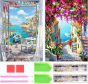 YUEQUNダイヤモンドアート四角いビーズ2枚セット海辺の風景花30X40CMスクエアアートキット全面貼りビーズアートスクエアビーズ人気大人子供DIY手作り手芸セット装飾芸術品プレゼント(3)