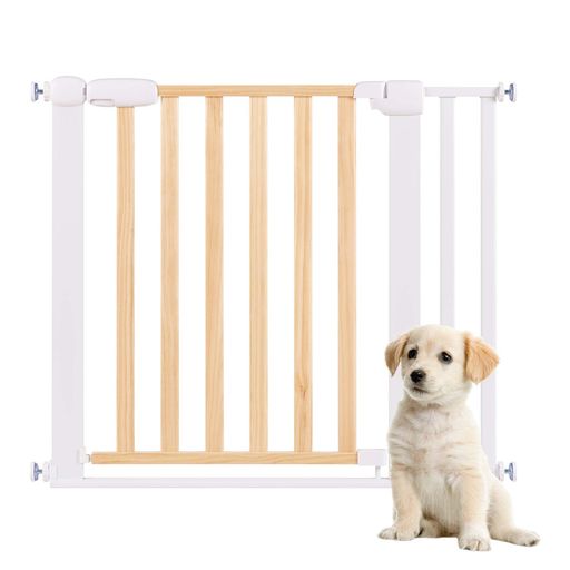 UNIPAWS 木製ペットゲート 突っ張りタイプ 拡張可能 ホワイト 自動開閉 高さ77CM 設置幅75-95CM