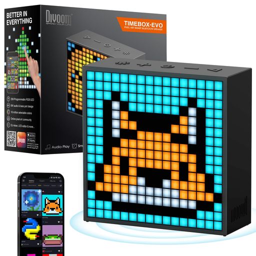 一般的な用途 Divoom TimeBox Evo - このレトロなBluetoothスピーカーは、小型のエンターテイメントセンターです。 16x16ピクセルの6W DSPスピーカー、256フルRGBセルフプログラム可能なLEDスクリーンが特徴で、目覚まし時計、スコアキーパー、ストップウォッチ、プランナー/カレンダーなどのさまざまな機能を備えており、ディスプレイには非常に素敵なピクセルアートを表示できます。 リアルタイムピクセルアートドローイング - これは、画面上の好きなピクセルアートにカスタマイズできるピクセルアートディスプレイです。 明るいLEDディスプレイにより、デバイスにリアルタイムで表示されている指先を使用して、創造性を発揮し、独自のアートを作成できます。 デスクアクセサリー - かわいいレトロな目覚まし時計で、音楽やポッドキャストを再生し、ゲームデスクに合わせてアニメーションを作ることができます。 また、通知とデイリープランナーのオプションは、重要なことを見逃すことなく集中力を維持するのに非常に役立ちます。