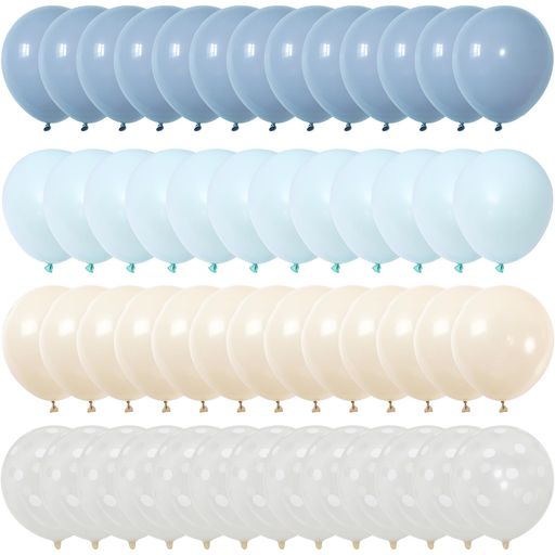 BTZOバルーン風船50個入10インチレトロカラーくすみホワイトクリアドット柄飾り付け誕生日パーティー記念日結婚式プロポーズお祭り文化祭ブルーアイボリーマカロンブルー4色アソート