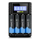 MXBatt単三電池充電式充電器セットリチウム充電池1.5V3400mWh1.5H急速充電液晶ディスプレイ充電器スロット独立充電機能単三/単四1.5Vリチウム電...