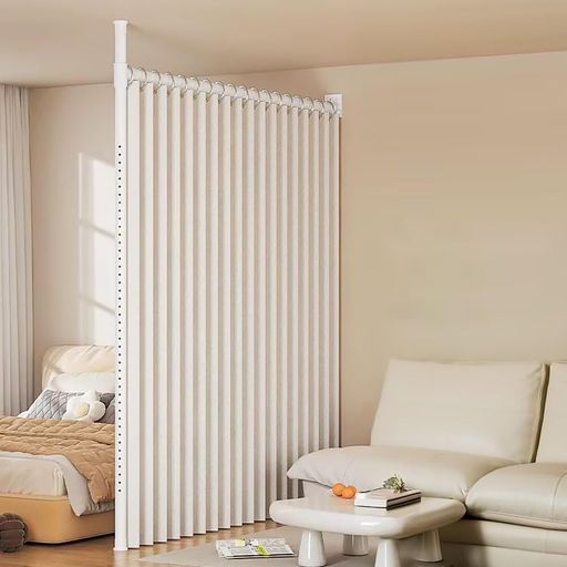 JIALAGESAつっぱり式間仕切りパーテーション部屋仕切りカーテンレール自立式パーテーション突っ張り棒幅310cm~360cm高さ210cm~310cmカーテン360*240cm調節可能非破壊設置ドリル不要工具不要ホワ…