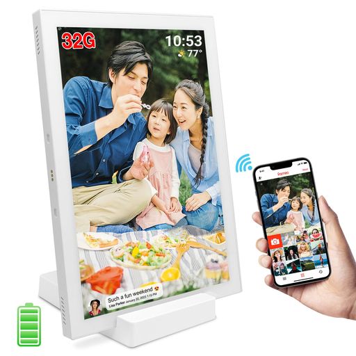 FRAMEO WiFiデジタルフォトフレーム、内蔵バッテリー、3~6時間使用できます、10.1インチ デジタルフォトフレーム 1280 * 800 IPS タッチスクリーン 、32GBストレージ、自動回転、Frameo