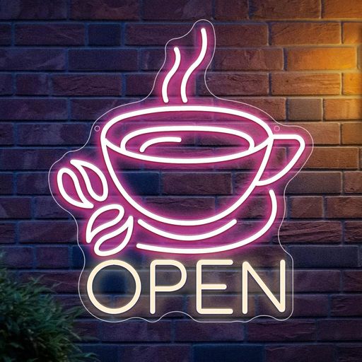 コーヒーカップオープンLEDネオンサインビジネスウォールデコレーションCoffeeOpenネオン管ネオンコー..