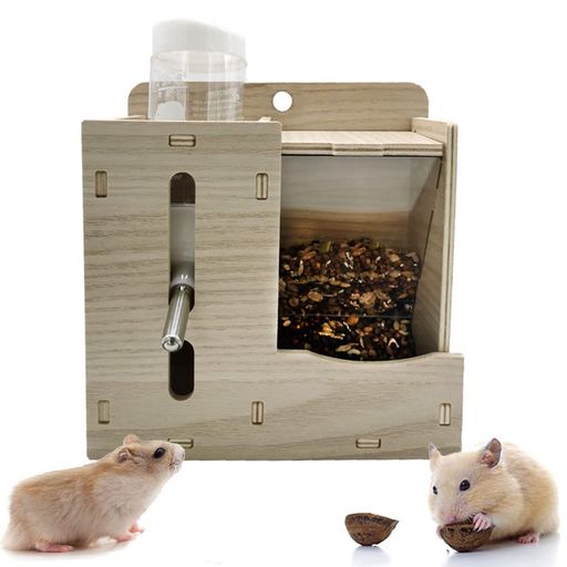 IYOIYAハムスター自動給餌器給水器置き型2in1水槽ケージ取り付け固定式小動物エサ入れ450ml大容量食器自動餌やりハリネズミ給水給餌80ml水飲み