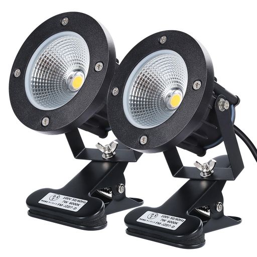 昼光色 防水 LEDクリップライト 小型 防雨 防水型 7W 白色 6000K 60W型相当 スイッチなし コード長3m 看板用 黒板用照明 店舗看板用 店頭看板 (昼光色2個入)