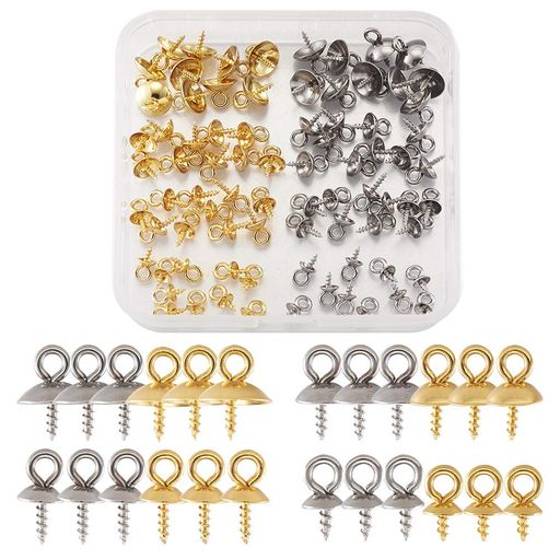 Beadthoven約80個入りステンレス製ネジヒートンヒートンキャップ付きガラスドームキャップ片穴ビーズ用留め金金具アクセサリーパーツジュエリー用DIYハンドメイド手芸材料手作り素材クラ…