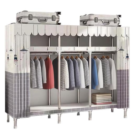 TUIYIDUOワードローブカバー付きクローゼット頑丈大容量幅160x奥行45x高さ170.3CMカーテン式衣類収納ラ..