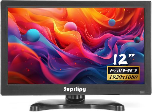 SUPRLIPY 12インチ FHD 小型IPSモニター LCDディスプレイスクリーン 1920X1080 60HZ 16:9 BNC VGA AV入力付き 内蔵ラウドスピーカー CCTV防犯カメラ DVR PC ゲーム機用