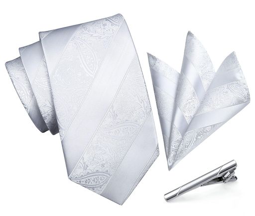 [HISDERN]ネクタイ白結婚式チーフメンズビジネスハンカチおしゃれネクタイネ3点セットクリップ高級礼服..