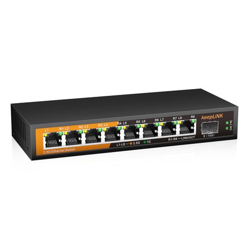 KEEPLINK8ポート2.5GBPSスイッチングハブ10GBESFP+ポート1基搭載金属筐体ファンレス静音設定不要壁掛け可能
