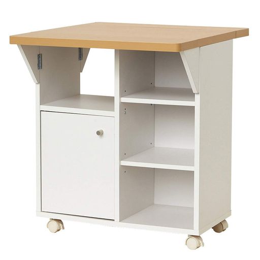 クロシオキッチンワゴン幅60cmバタフライ式キャスター付きホワイト木製日本製大容量スリム天板拡張テー..