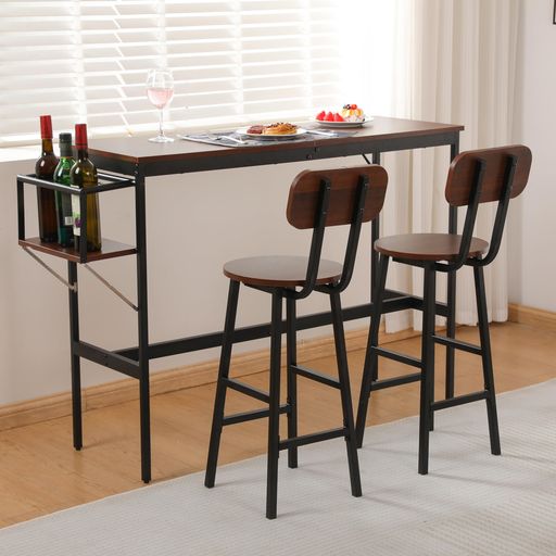 OSJカウンターテーブルホームバー3点セットスツールハイテーブル高さ90cmブラウン