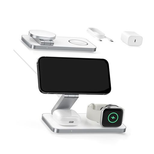 【3in1ワイヤレス充電器】一台充電器、無限の可能性。3in1ワイヤレス充電器は、すぐれた機能性とスタイリッシュなデザインを融合させ、あらゆる充電ニーズに応えます。 【対応】Qi対応のスマートフォンも、充電器に置くだけで素早く充電が開始され...