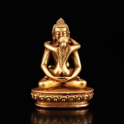 チベット仏教歓喜天ミニ釈迦如来6cm銅製ミニチュア仏像仏陀小型置物インテリアギフト真鍮夫婦和合・縁結び・子恵みの神(銅器)