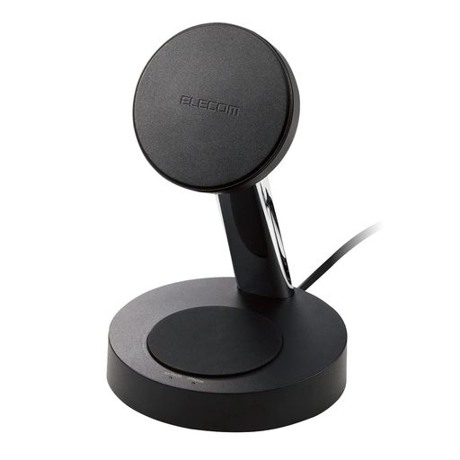 エレコムワイヤレス充電器7.5W+5Wマグネット式スタンドタイプ同時充電縦置き/横置き両対応滑り止めパッドケーブル一体(1.5m)【iPhone13/iPhone12+AirPods】ブラックW-MS03BK