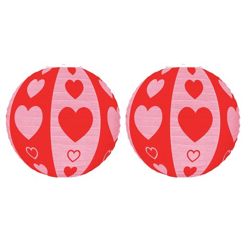 Ciieeoバレンタインデー紙提灯ペーパーランタン丸赤ハート柄ロマンチック2個10インチ25cm結婚記念日パーティーオーナメント誕生日お祝い婚約吊り下げデコレーション用