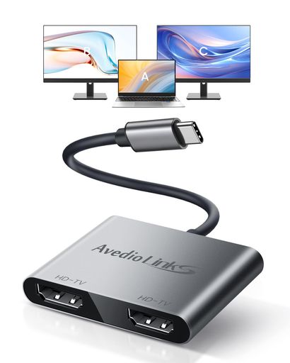 PC 【複数画面出力で効率の向上】avediolinksUSB-CtoHDMIハブ2-in-1を接続することで、2つの4KHDMIポートを統合し、ノートパソコンの接続オプションを簡単に拡張できます。このUSB-CtoHDMISplitter1in2outは、ノートパソコンやPCに2台のディスプレイを接続でき、ディスプレイを拡張したりミラーリングしたりする柔軟性を提供します。このUSB-CHDMIアダプタはアルミニウム合金製で、耐久性と携帯性を確保するために小型化されています。 【拡張とミラーリングモード】Windowsシステムの場合、このType-C-HDMI変換アダプタは拡張モード(ABBモードとABCモード)とミラーリングモードをサポートしており、ディスプレイ設定をカスタマイズすることができます。MacOSシステムの場合、このUSB-C-2HDMIアダプタは3つの異なるディスプレイへの拡張をサポートしていませんが、拡張ABBモード(2つの外部HDMI出力が同じ画像を表示)とコピーモードをサポートしています。