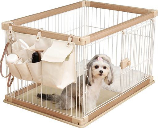 不二貿易(Fujiboeki)ペットケージ収納ポケット幅54x奥行13x高さ40cmアイボリーファブリック長さ調整可..