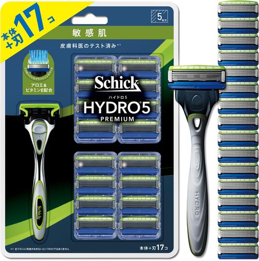 Schick(シック)ハイドロ5プレミアム敏感肌用クラブパックホルダー(刃付き+替刃16コ入)シルバー髭剃りカミソリ男性用