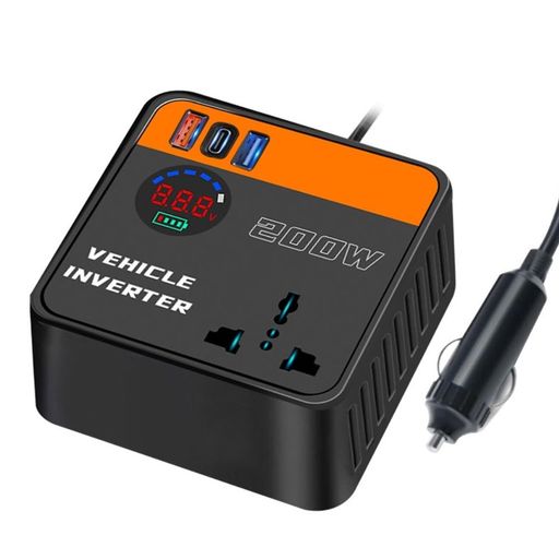 HUAJUNインバーターシガーソケットコンセント200W2025新登場強化版USB2ポートType-C1ポート搭載急速充電対応独立スイッチ電圧測定機能搭載カーインバーターシガーソケットコンセント車載充…