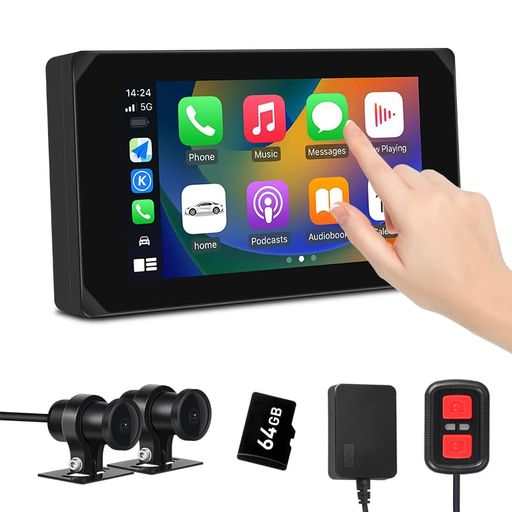 Motocamバイク用ドライブレコーダー前後カメラバイク用スマートモニターCarplay/AndroidAuto対応5イン..