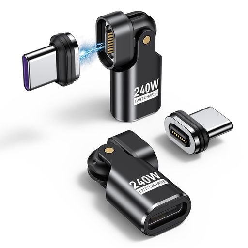 AUFUタイプCマグネット240W対応16Pin2本セット180°回転可能L字型USB-CマグネットUSB-C変換アダプタ48V/5A急速充電480Mbpsデータ転送片手操作Mac-Book/1Pad1Phone