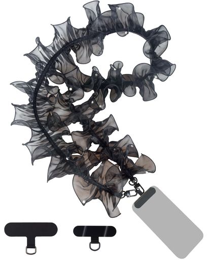 [Kukefa]スマホショルダーストラップチュールフリルおしゃれ真珠がちりばめられた125CM長さ斜めかけ肩掛け首掛け携帯ストラップスマホネックストラップ携帯ストラップショルダー頑丈ins…