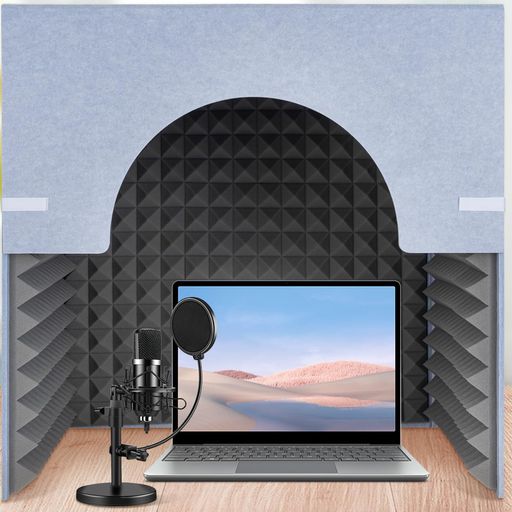 Rakuten - Rxakudedo簡易防音室防音シート吸音材吸音研究所卓上レコーディングスタジオパネル外国語の発音練習仕事勉強部屋(銀灰色+灰色80X80X80CM半円)