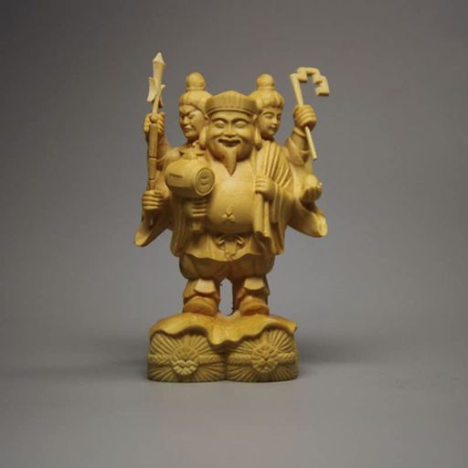 三面大黒尊天(小)柘植製 _三面大黒天 木彫り 仏像 七福神 置物 厄除け 開運(Size:6cm)