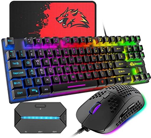 ゲーミングキーボードマウスコンバータ付き88キー軽量LEDバックライトUSB接続エルゴノミック防水ゲーマ..