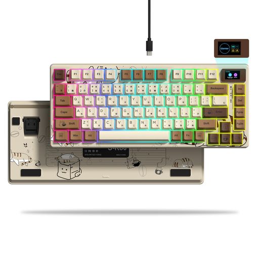 ゲーミングキーボードWomierSK80コーヒーキャット特別モデル有線75%キーボードLCDスクリーン搭載ホット..