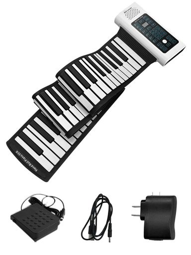 主な機能は主音量制御キー、速度制御キー、録音、プログラミング、再生、持続ペダル、教育、マイク/スピーカーを接続可能です。ピアノは標準的な88鍵盤を使用しており、初心者や子供にとてもフレンドリーです。 128種類音色、128種リズム、14デモ曲を搭載しており、和音演奏にも対応し、充実した機能を搭載しています。この製品は楽器玩具として、子供の音感を育て、ピアノ初心者、高齢者、成人にも最適な練習用ロールピアノです。 キーボードにはシリコンキーボードが採用されており、防水機能があります。ジュースや水がキーボードの上にこぼれる心配はありません。しかも掃除がよく、濡れたタオルをそのまま使ってキーボードの汚れを拭き取ることができます。 初めて使う前に電子ピアノに充電してください。!!!大容量リチウム電池ので充電時間は5H程度で、初めて使用する場合は6H程度充電してください。電力量が高い場合やフル充電の場合、USBを挿入して充電すると、充電指示灯が点滅したり消えたりするのは正常です。 鍵盤にはタッチ反応があるので、対応する音色を素早く反映することができます。